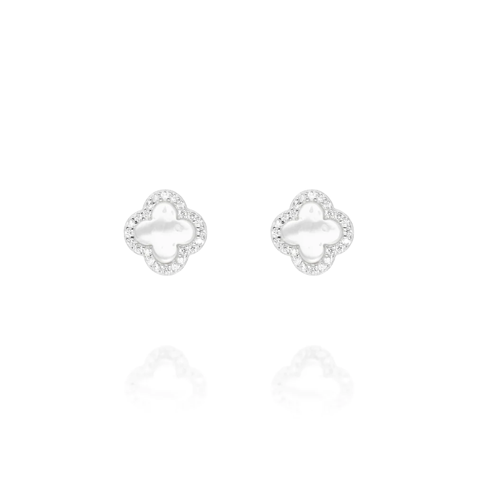 Silver Four Leaf Clover Stud Earrings