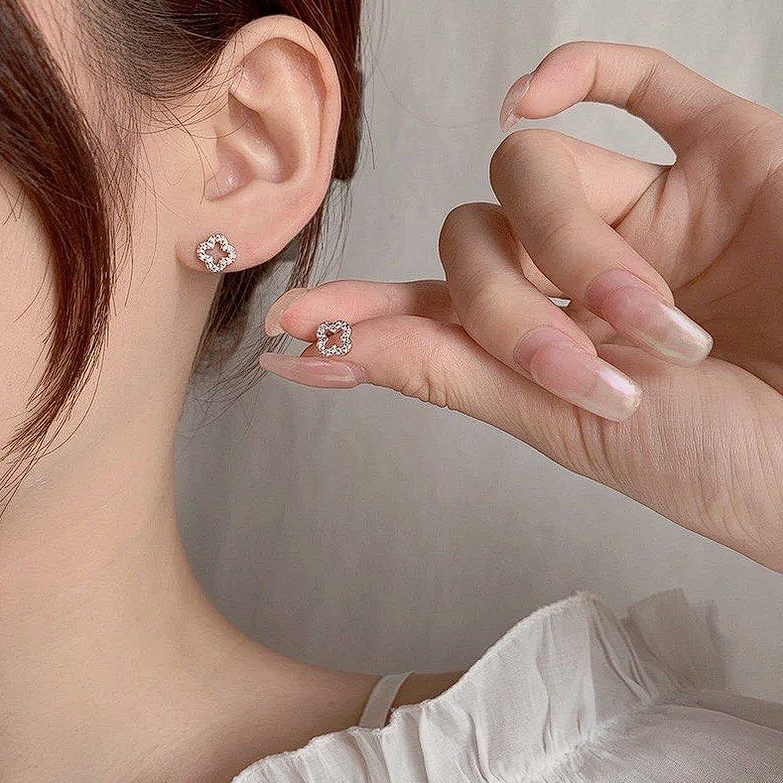 Silver Four Leaf Clover Stud Earrings